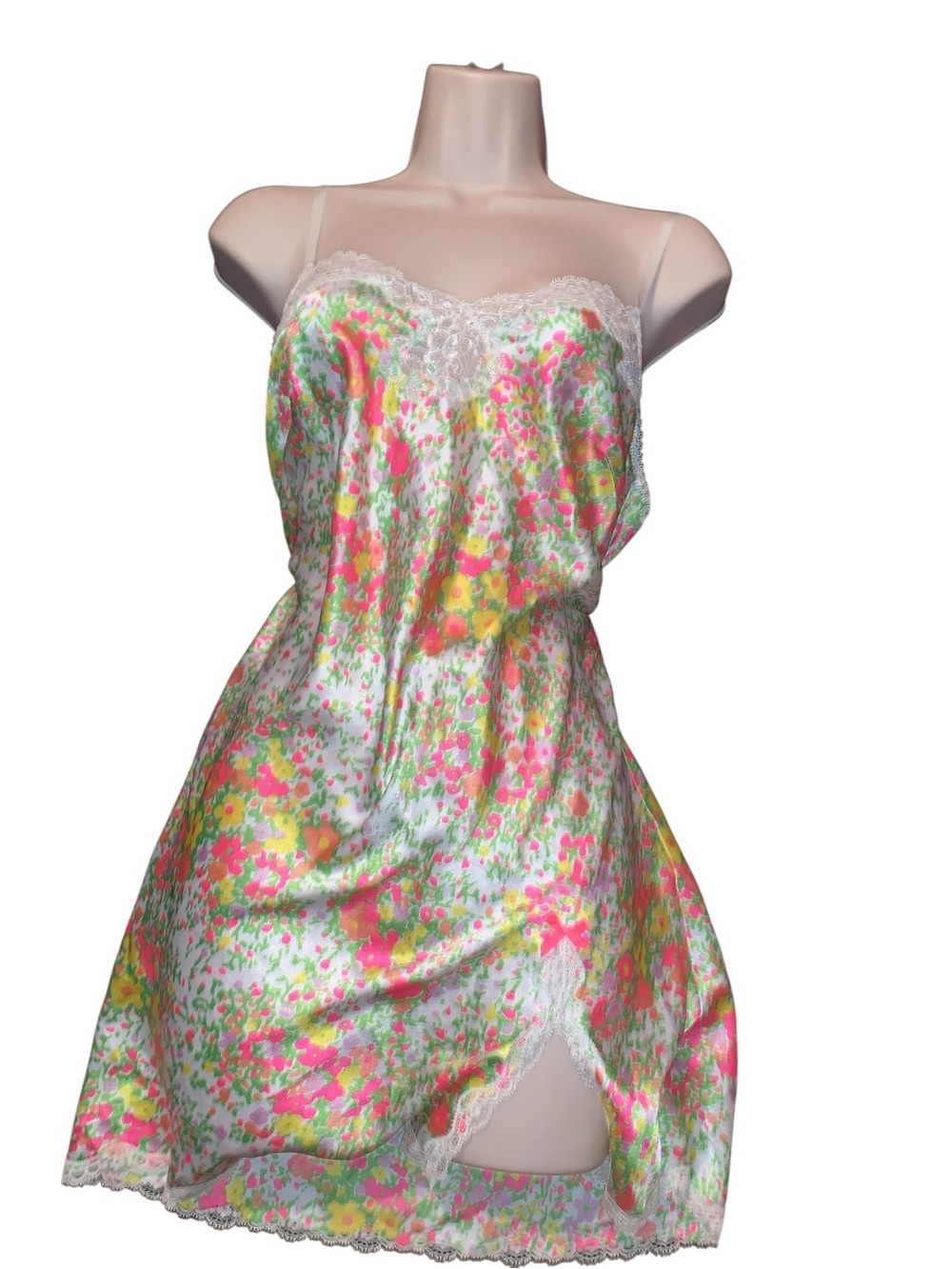Victorias Secret Floral Satin Slip with Lace Trim